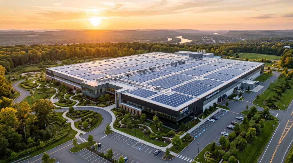 Premium Industrial Solar Installation — Aerial View of Large-Scale Rooftop Solar Plant in Maharashtra