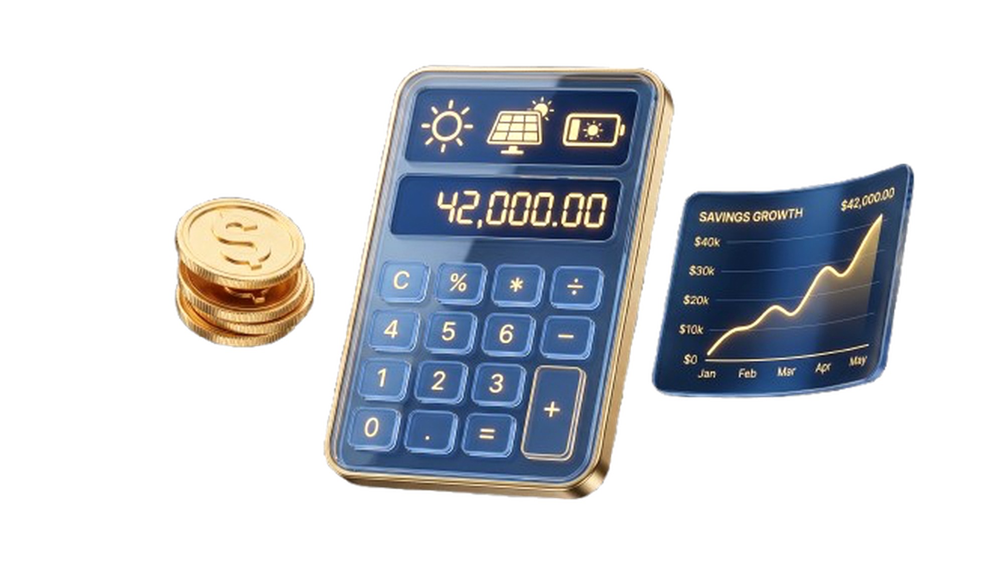 3D Solar ROI Calculator — Gold Premium Calculator with Savings Growth Chart